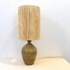XXL Vintage Lamp Base in Beige Brown Stoneware with Raffia Lampshade 1970