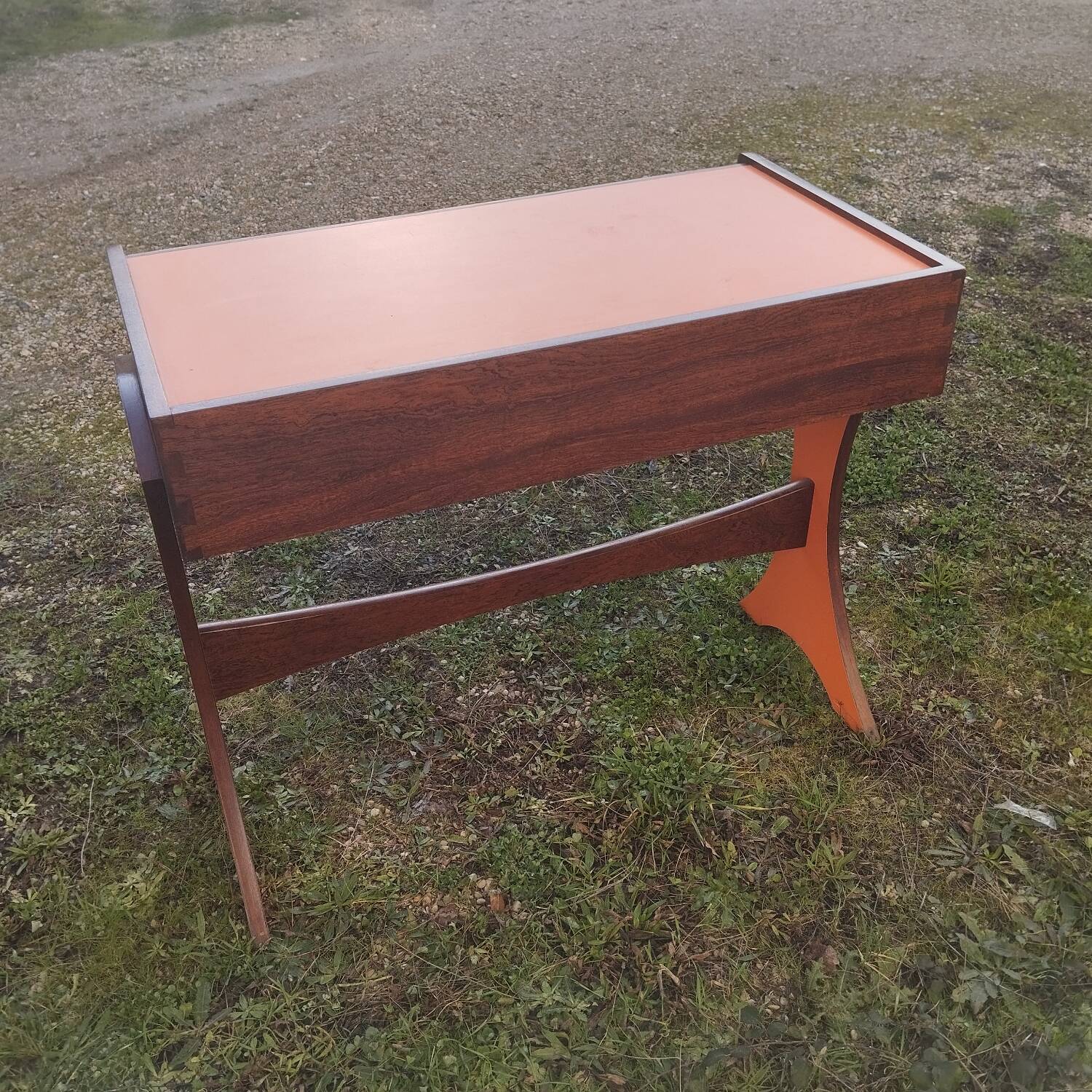 Mahogany and formica console desk, 70s design.