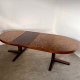 Old inlaid wood table designed by Dieter Waeckerlin Idealheim from the 60s, extendable