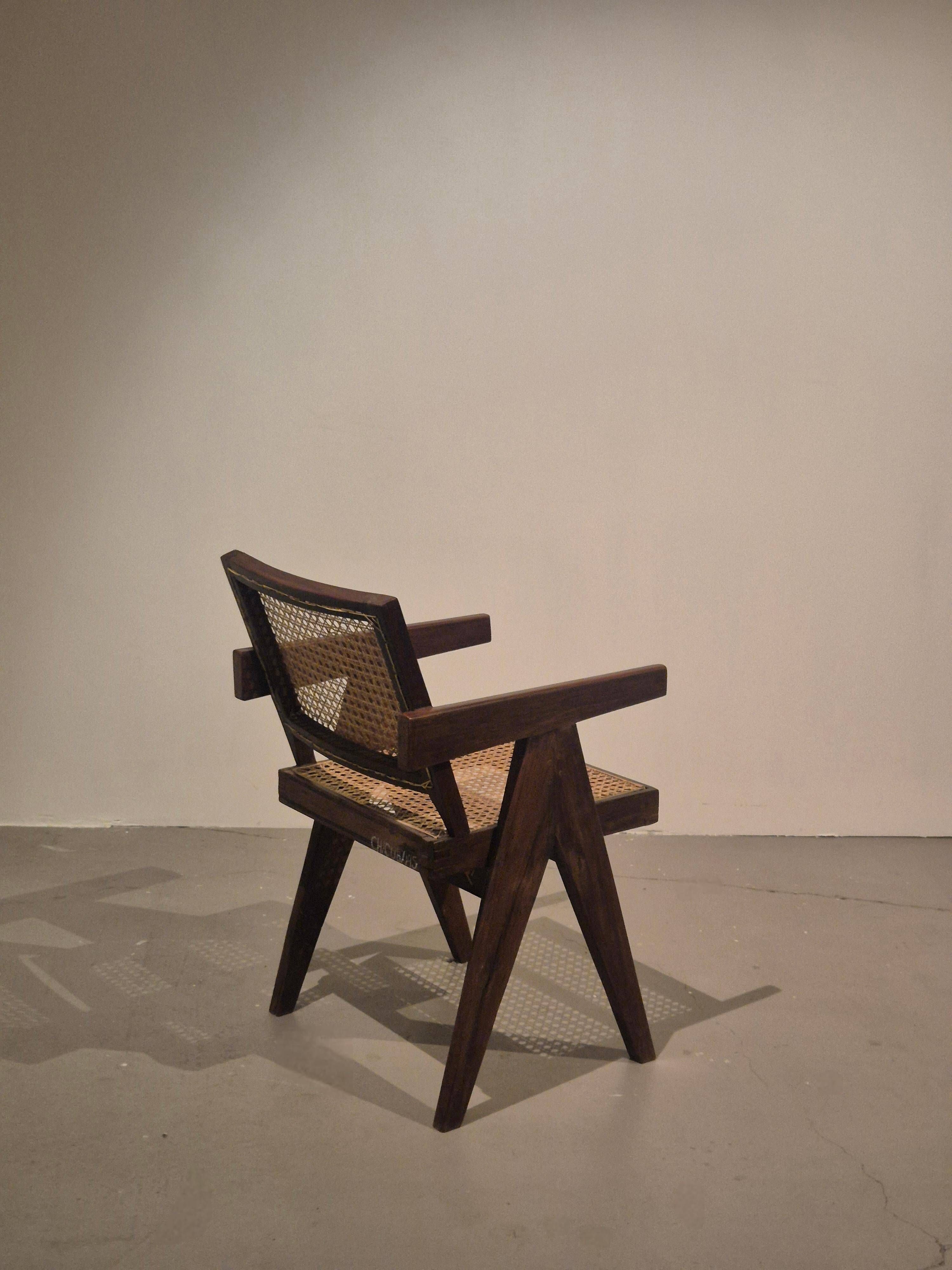 Pierre Jeanneret, original SI-28-B armchair in teak and caning, Mid-Century Modern