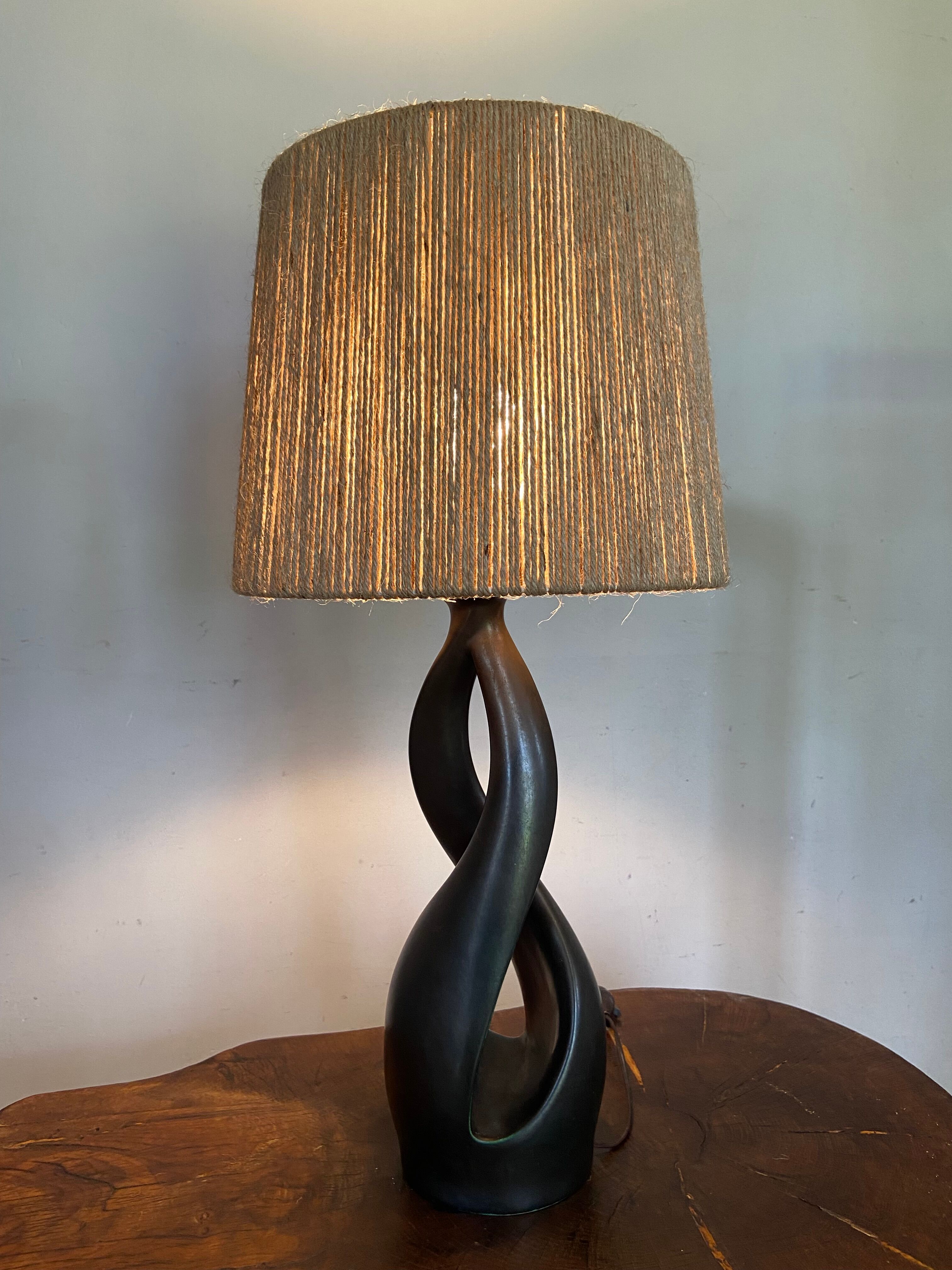 Free form lamp Black ceramic 50s lampshade rope Dlg Marcel Giraud