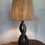 Lampe forme libre céramique noire années 50 abat jour corde dlg marcel giraud