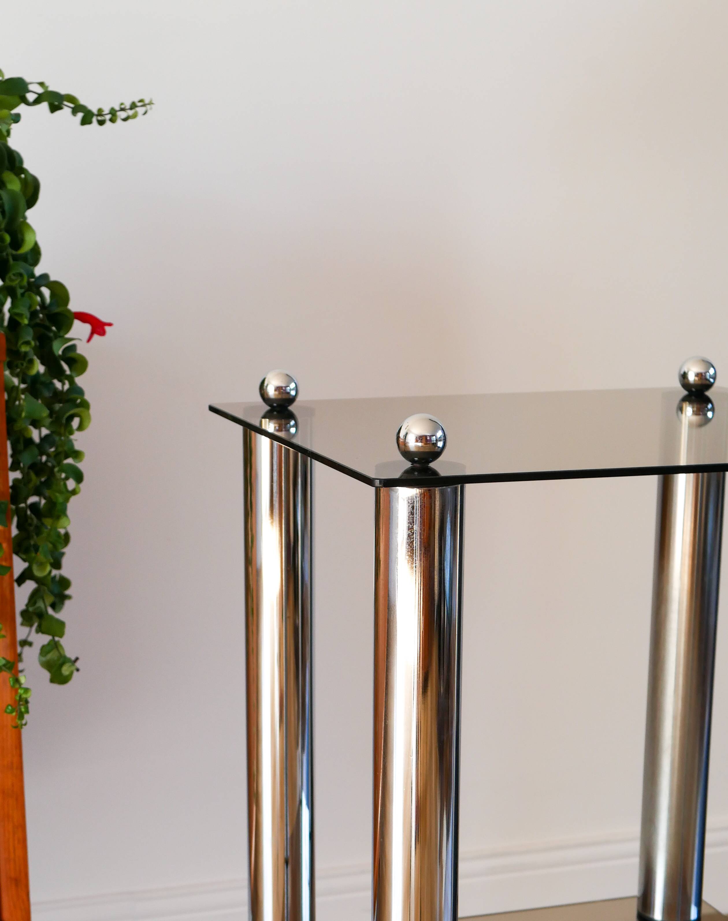 Bolster in chrome and smoked glass, double floors, Design, 1970