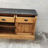 Furniture two sliding doors waxed pine above black patina