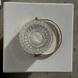 Small golden glass ice bucket with diamond point design and its scoop.