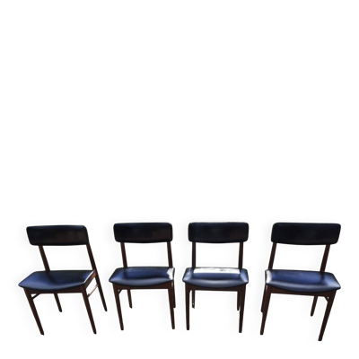 4 chaises scandinaves en teck et skaï noir par Sven Chrobat Sax