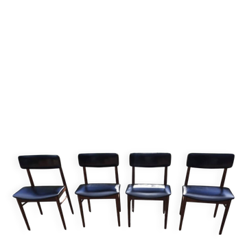 4 Scandinavian chairs in teak and black leatherette by Sven Chrobat Sax