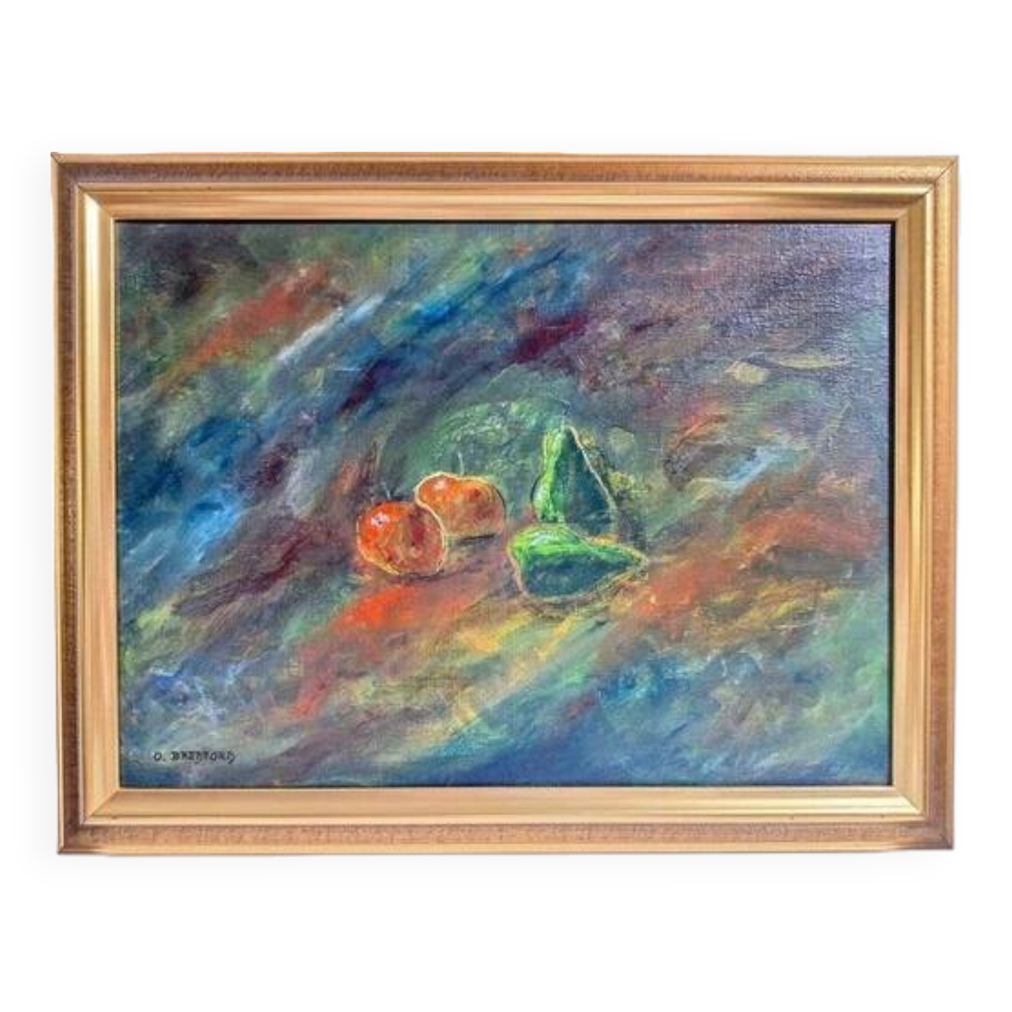 Oil on canvas “Still Life with Fruits” by Olle Bredford,Vintage & Framed 38×30cm