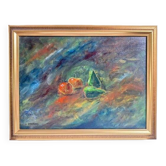 Huile sur toile "Nature morte avec des fruits" par Olle Bredford, vintage et encadrée 38×30cm