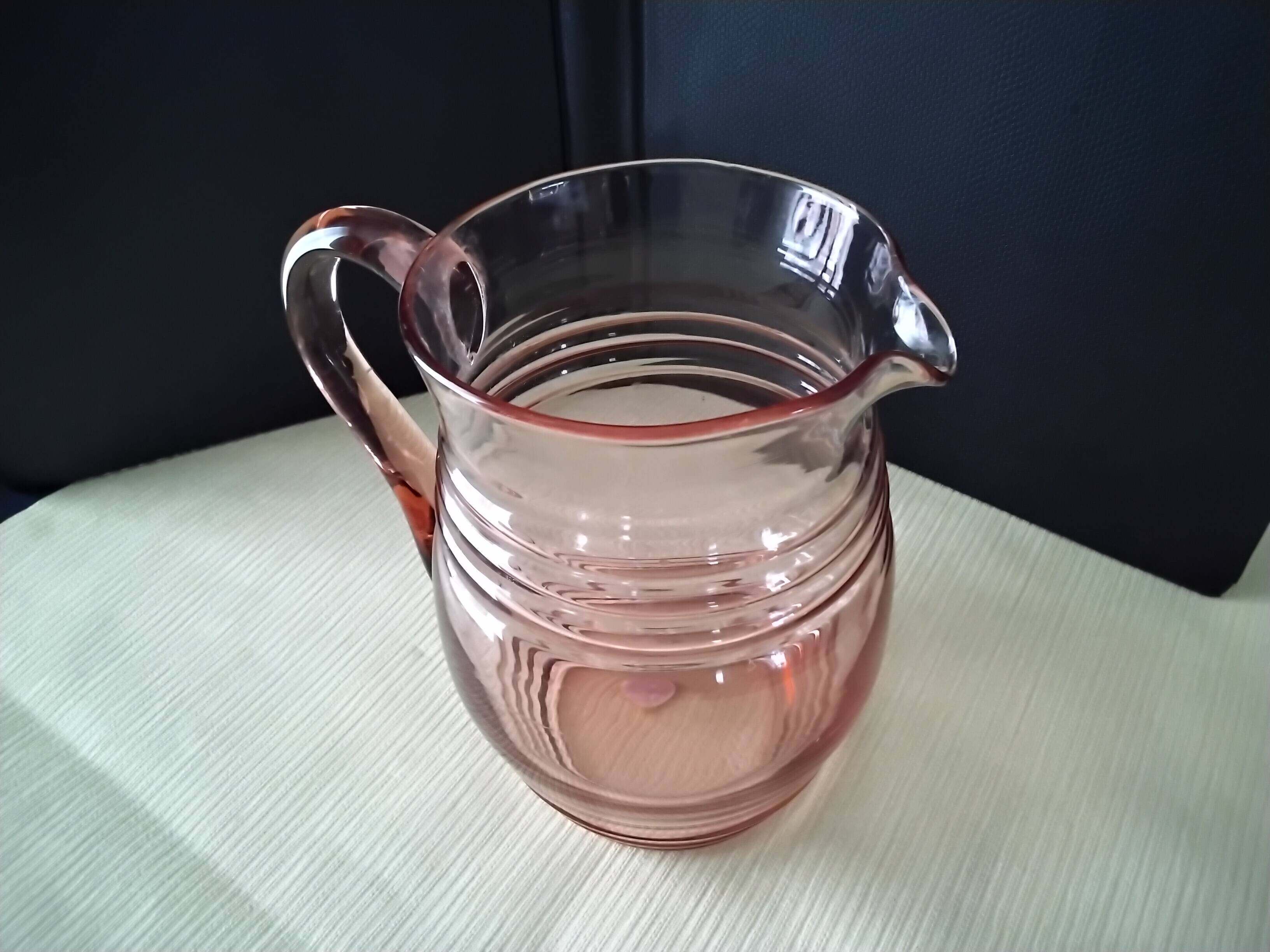 Vintage water carafe, pink glass jug 1.45 L