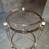Round table in glass and brass and acrylic columns, 1980