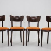1950s Set of Four Restored Dining Chairs, Czechoslovakia