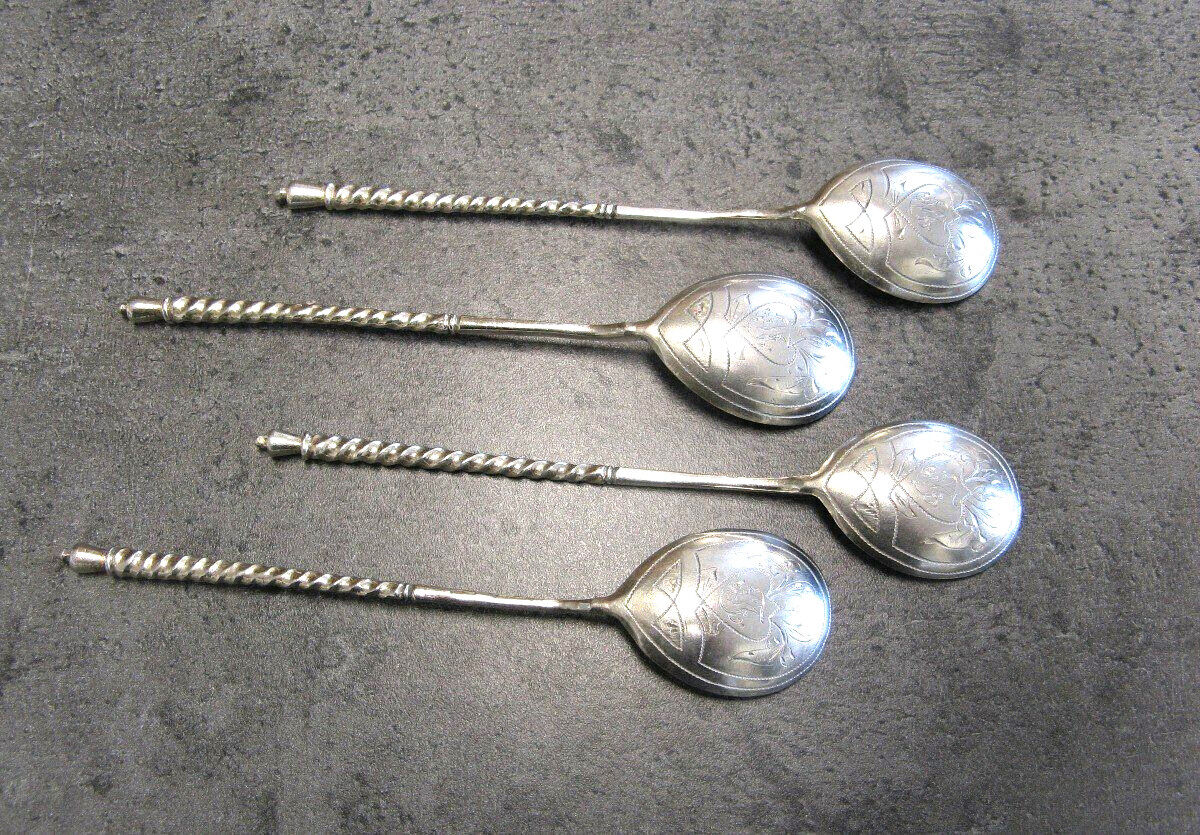 Series of Four Sterling Silver Caviar Spoons
