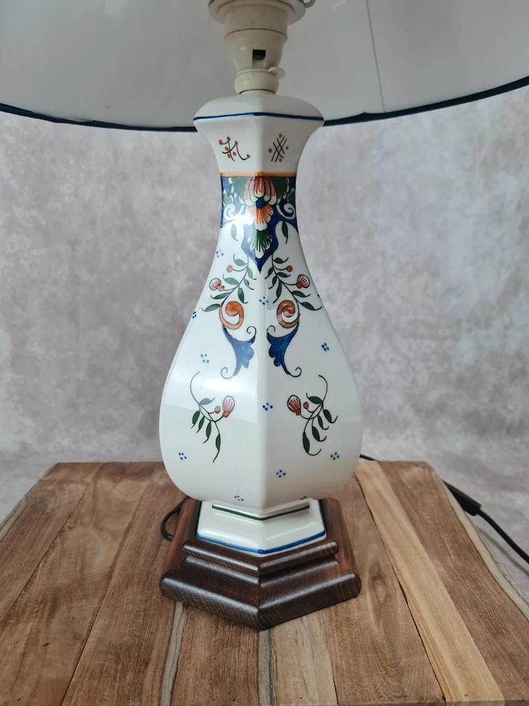 Hand-painted faience lamp – Desvres / Rouen style – artisan piece