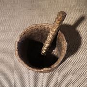 Patinated bronze spice mortar and pestle irregularly shaped - 1970s