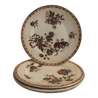 Set of 4 polychrome flat plates - Iron Earth from Salins - 19th century