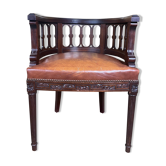 Fauteuil de bureau de style Louis XVI en acajou et cuir