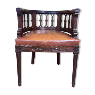 Louis XVI style office armchair in mahogany and leather