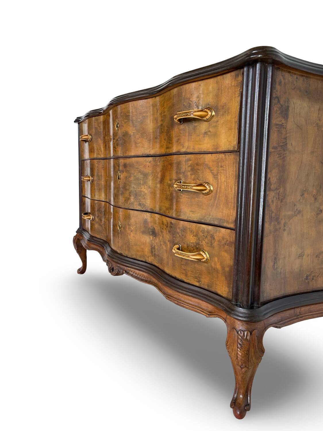 Commode italienne Art déco en loupe de noyer, années 1940-50