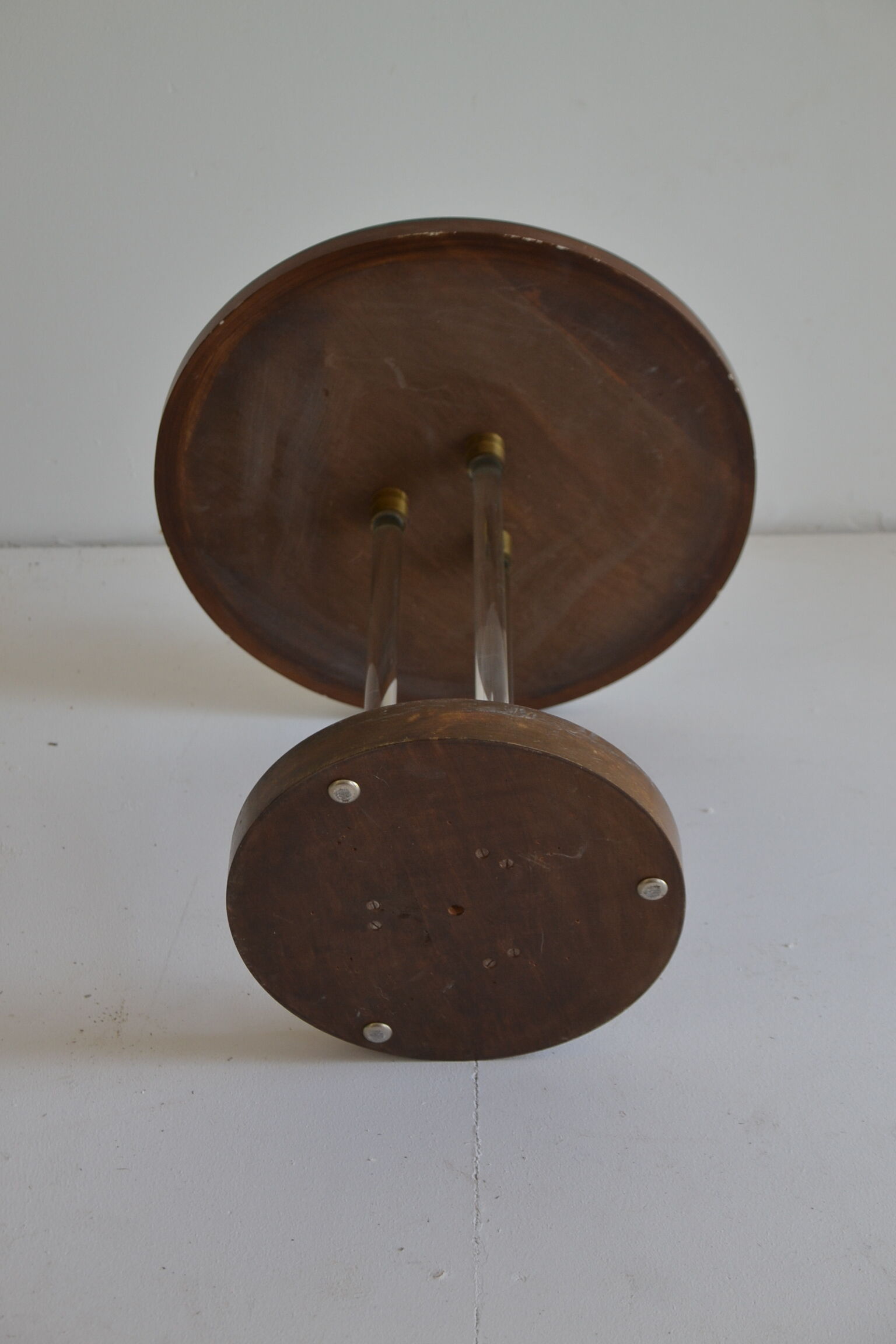 Art deco pedestal wood, glass and brass