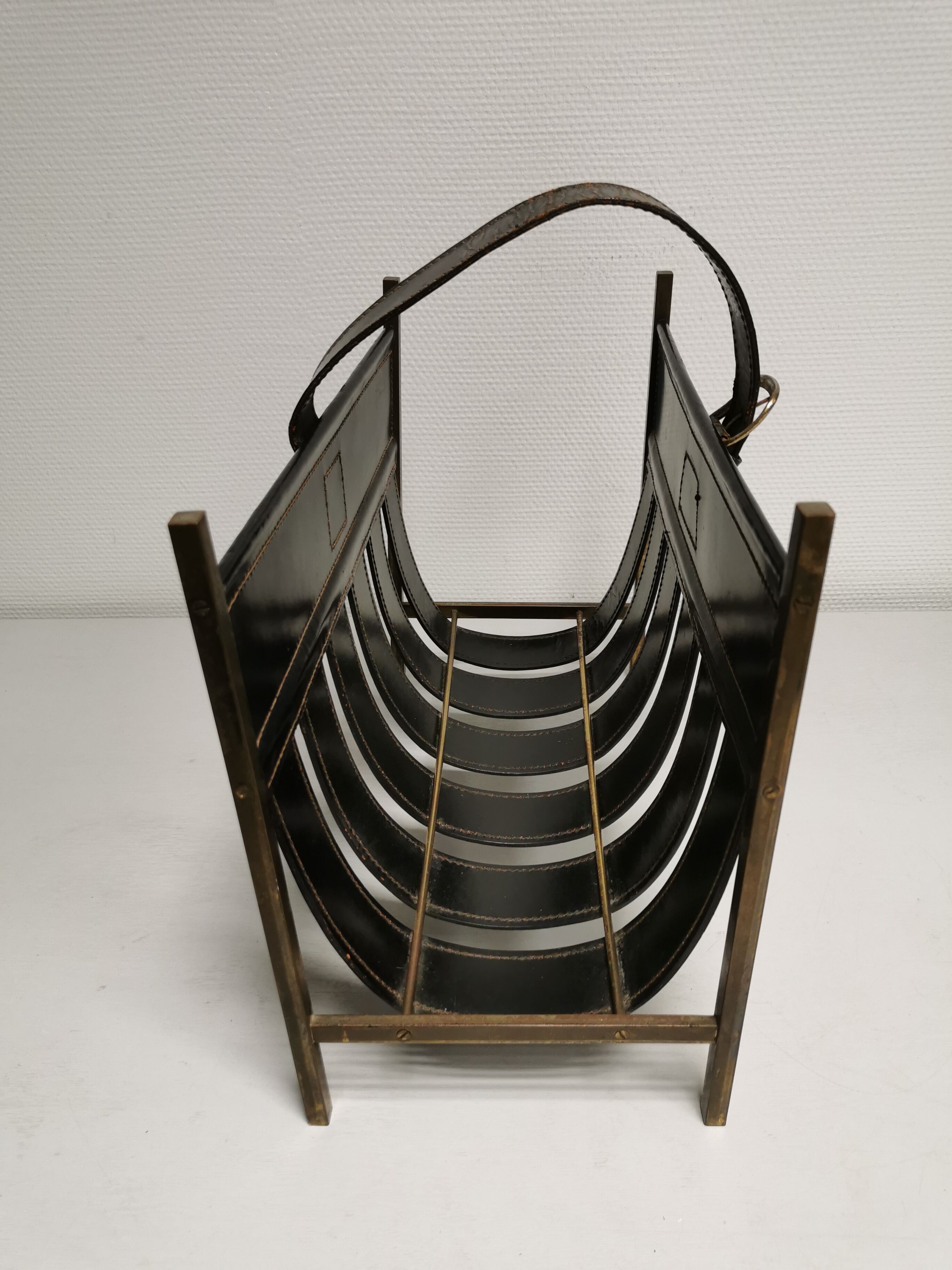 Vintage leather magazine rack, 50s