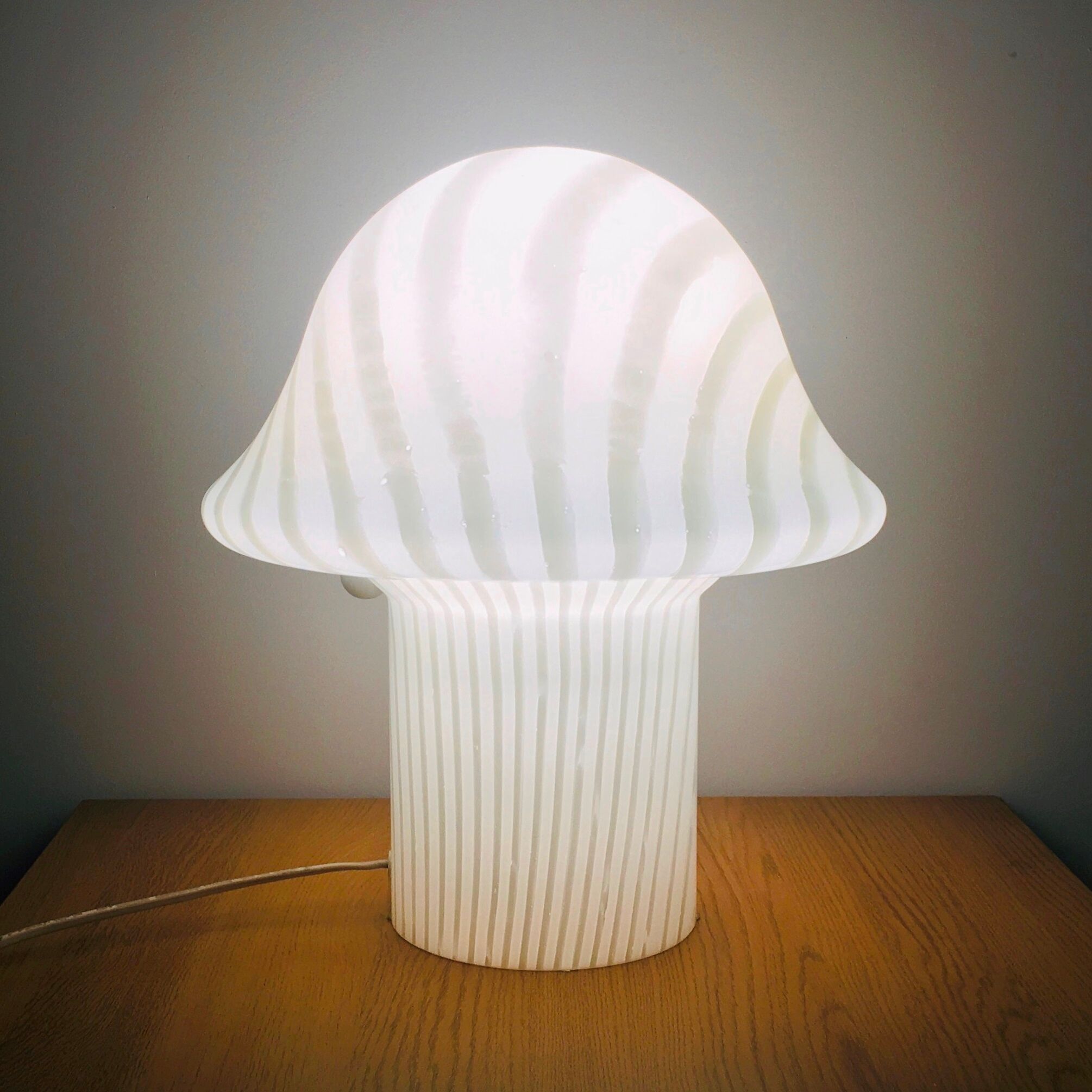 Striped glass mushroom table lamp from Peill & Putzler Germany 1970s