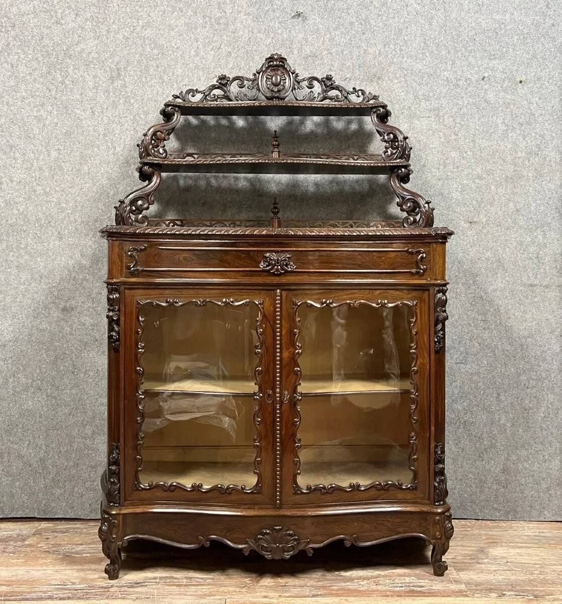 Boulle curved bookcase display case from the Napoleon III period in mahogany circa 1850