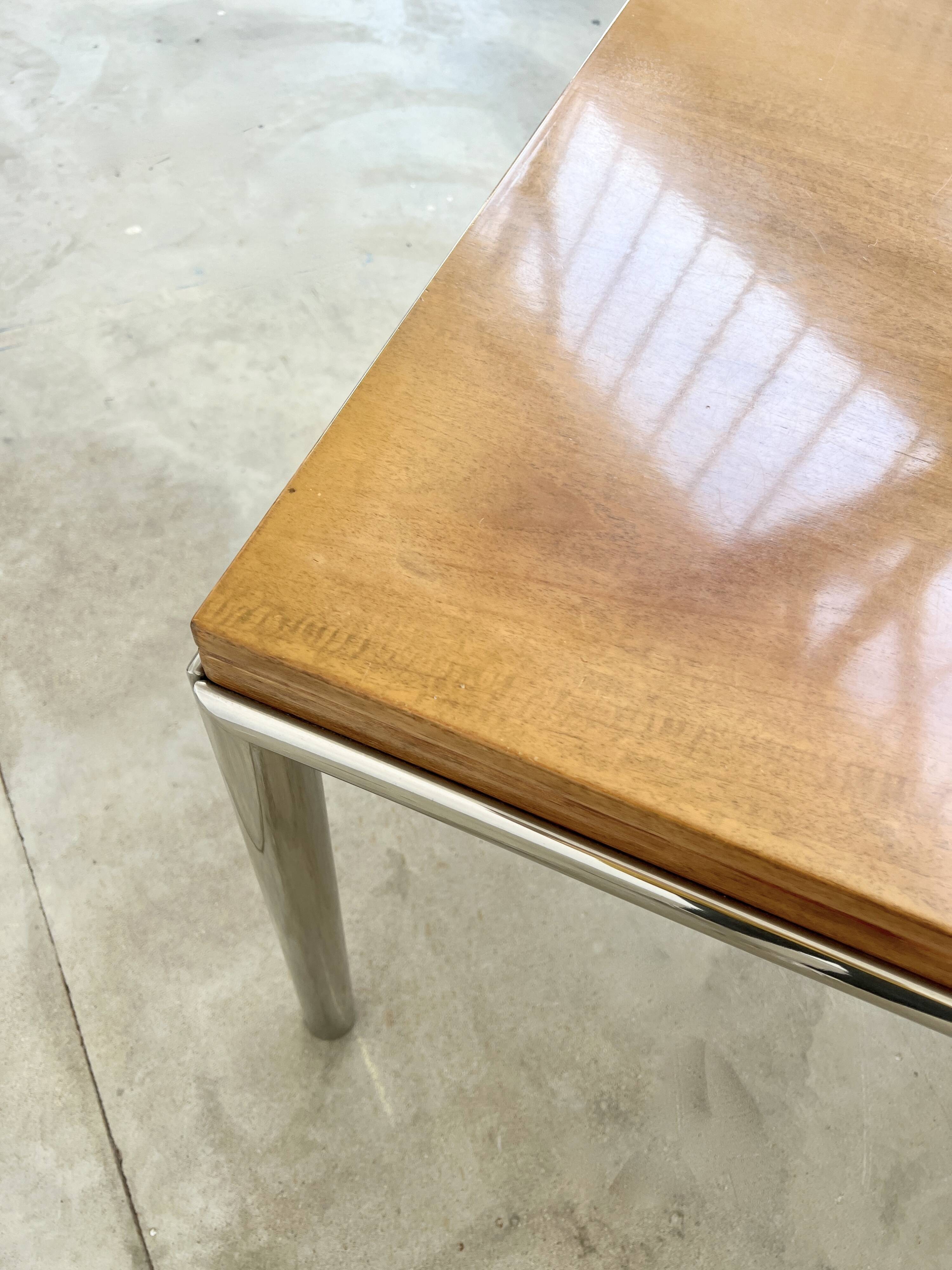 Italian walnut and chrome dining table with 4 drawers