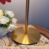 Living room lamp with gold metal base, matt white opaline globe, vintage
