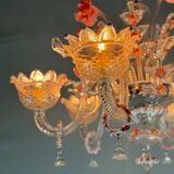 Venetian chandelier in colorless and pink Murano glass, 6 light arms circa 1940
