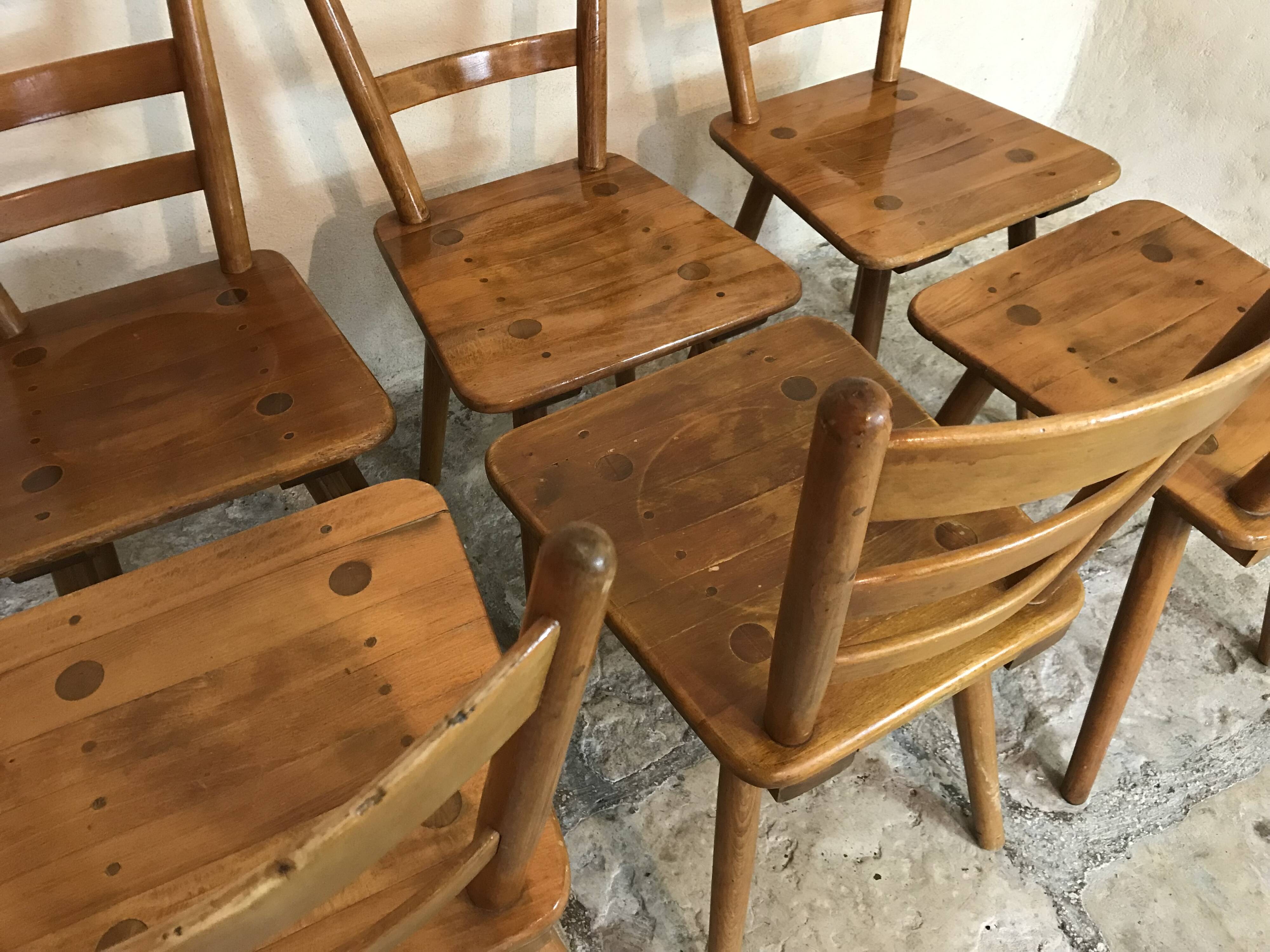 Set of 6 solid beech chairs by Adolf Schneck