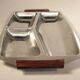 Set of 4 stainless steel and wood trays from the 70s
