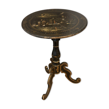 Tilting gueridon Napoleon III; Venetian scene in moonlight; D50cm