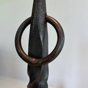 Pair of Neoclassical Fire Dogs in Wrought Iron with Twisted Columns, Finials