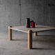 Square bass table in travertine and solid wood - 70s