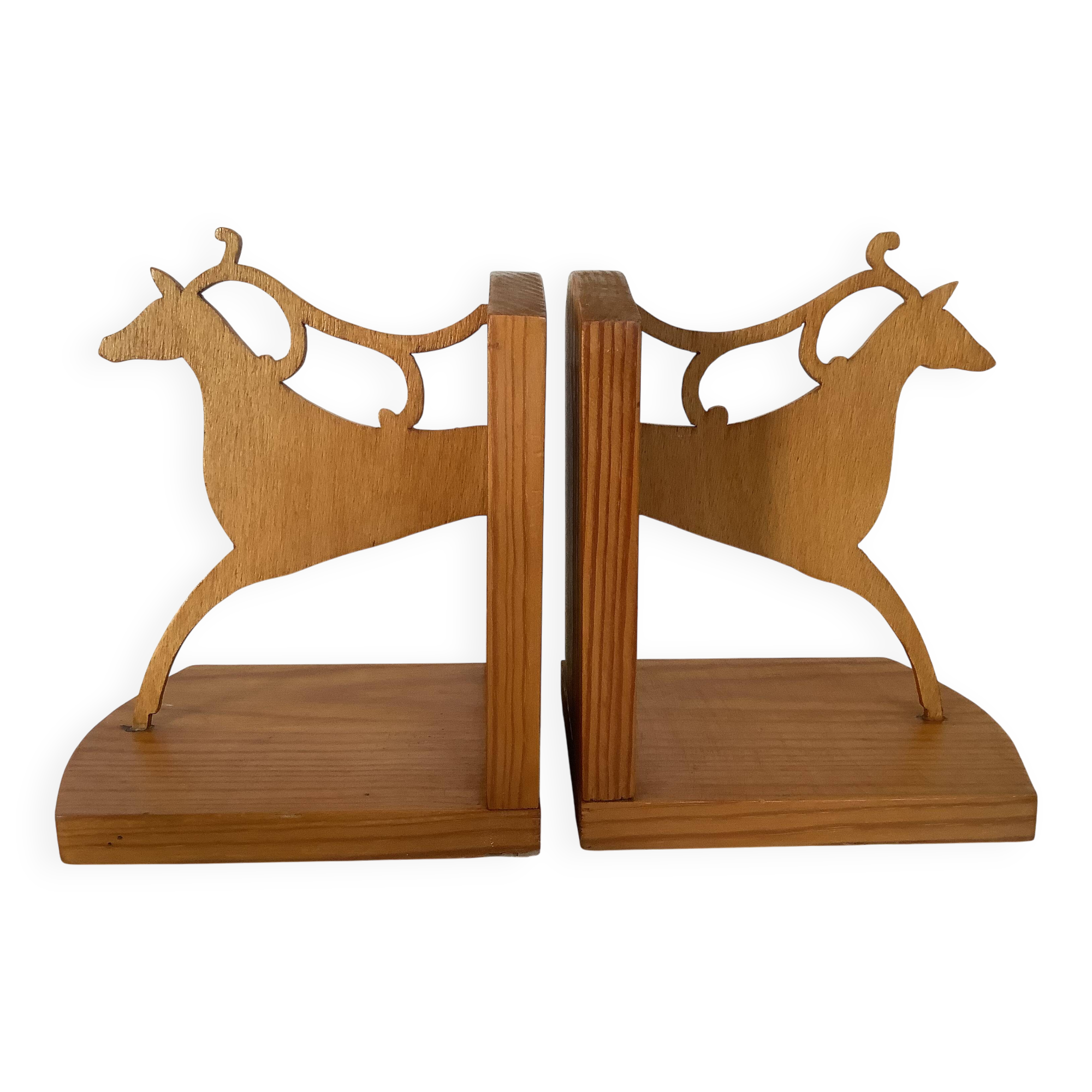 Pair of zoomorphic reindeer wooden bookends