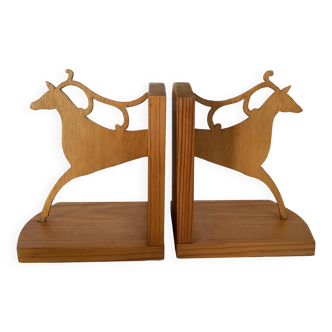 Pair of zoomorphic reindeer wooden bookends