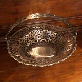 Open silver metal fruit basket