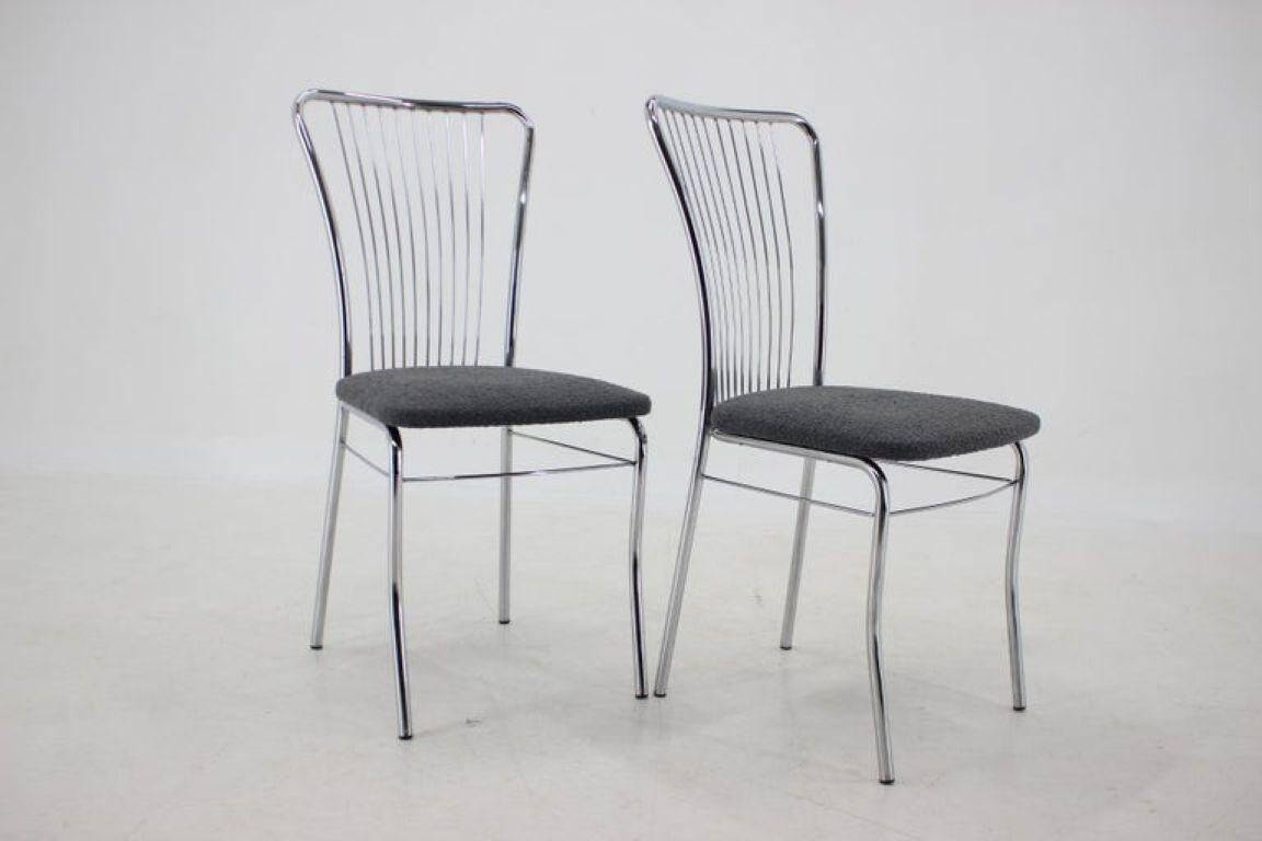 Set of Six Italian Chrome and Bouclé Dining Chairs, 1970s
