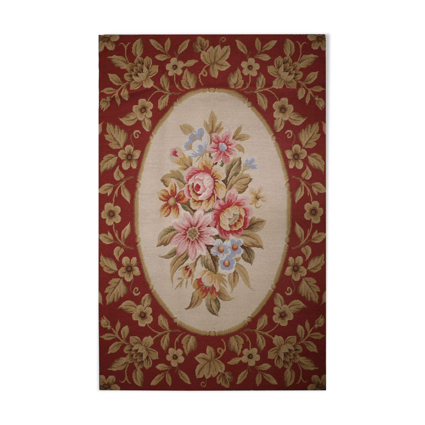 NEW Traditional Floral Needlepoint Rug Handmade Red Cream Wool Area Rug- 91x152cm