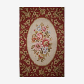 NEW Traditional Floral Needlepoint Rug Handmade Red Cream Wool Area Rug- 91x152cm