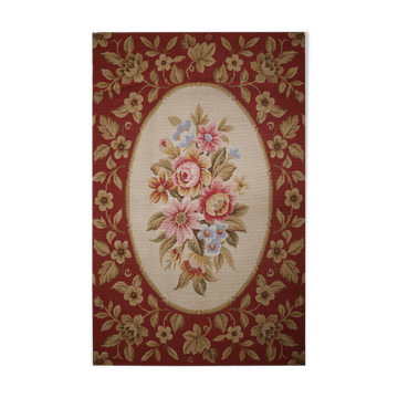NEW Traditional Floral Needlepoint Rug Handmade Red Cream Wool Area Rug- 91x152cm