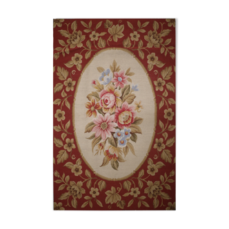 NEW Traditional Floral Needlepoint Rug Handmade Red Cream Wool Area Rug- 91x152cm