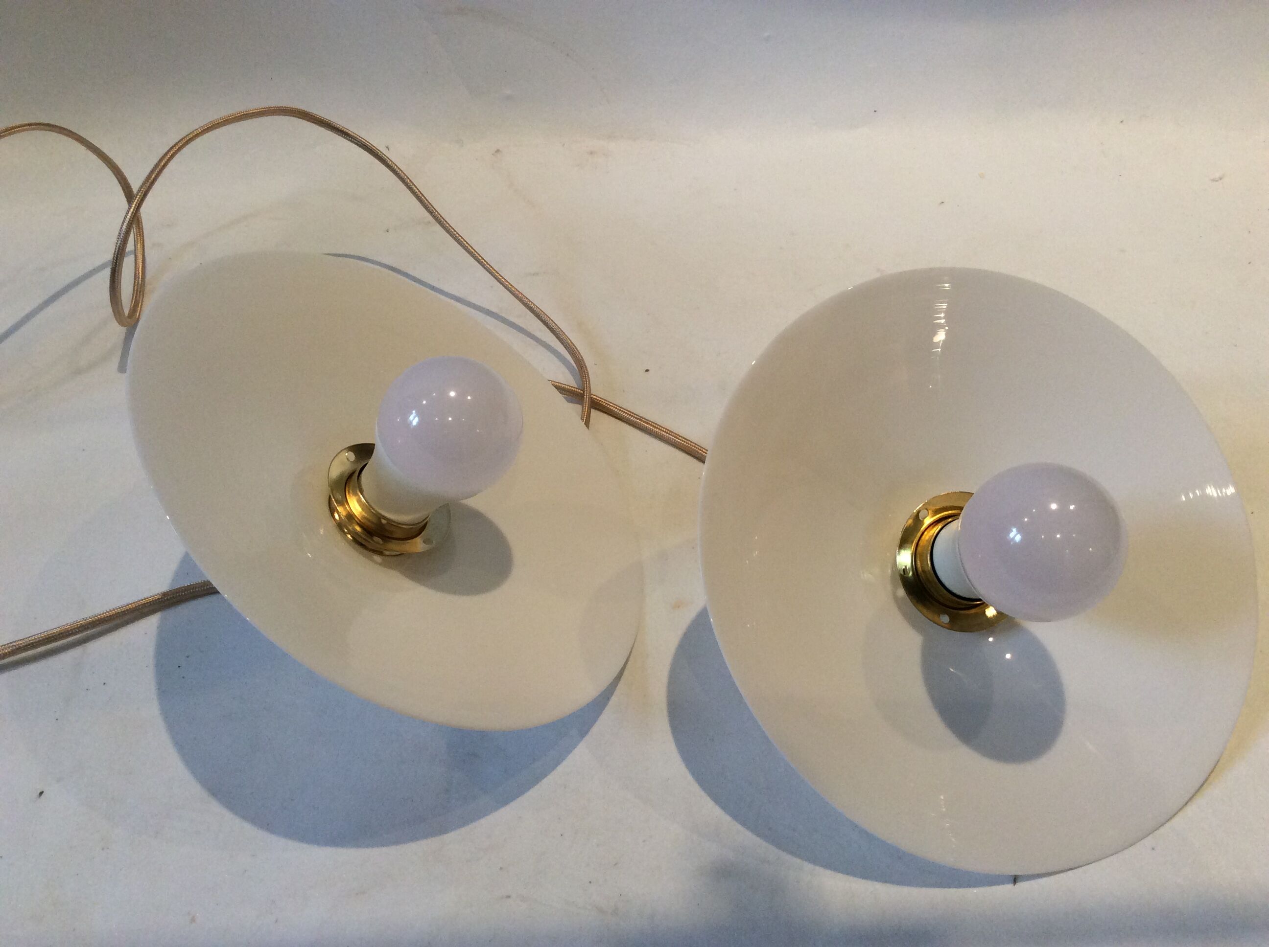 Duo of vintage opaline pendant lights
