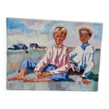 Oil on canvas, painting of young men.