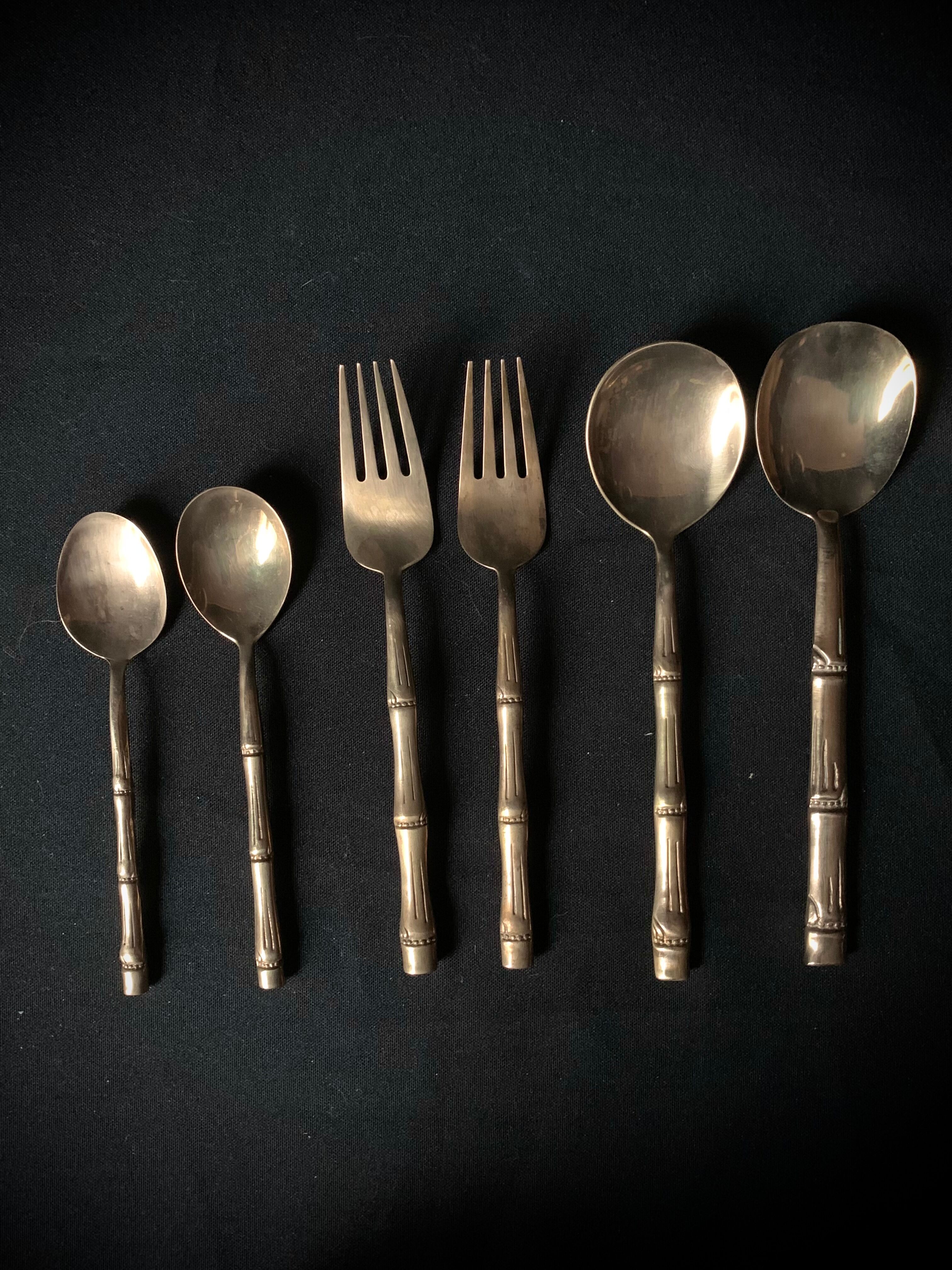 Couverts de table 12 personnes laiton bambou