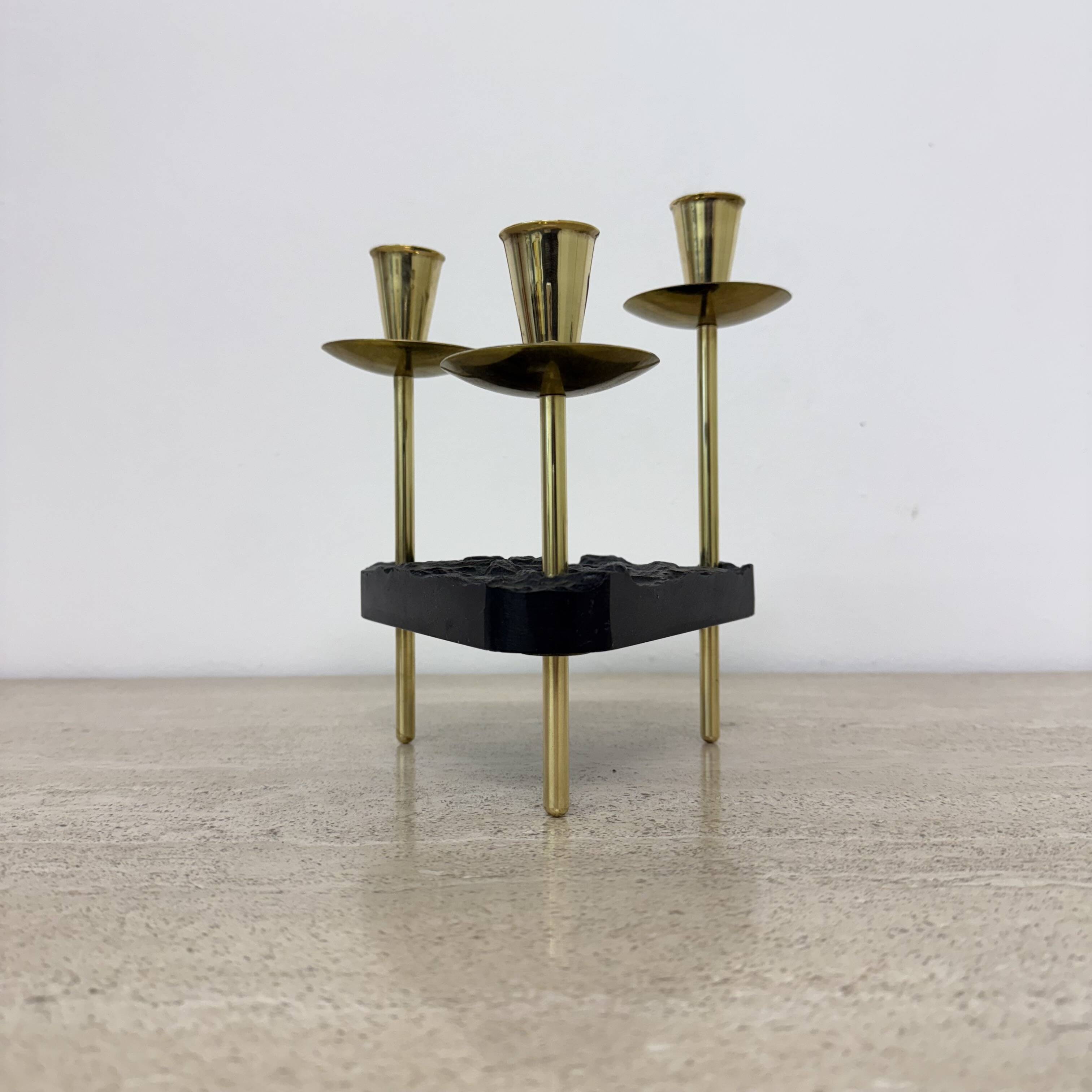 Mid century candle holder brass and lucite , 1970s