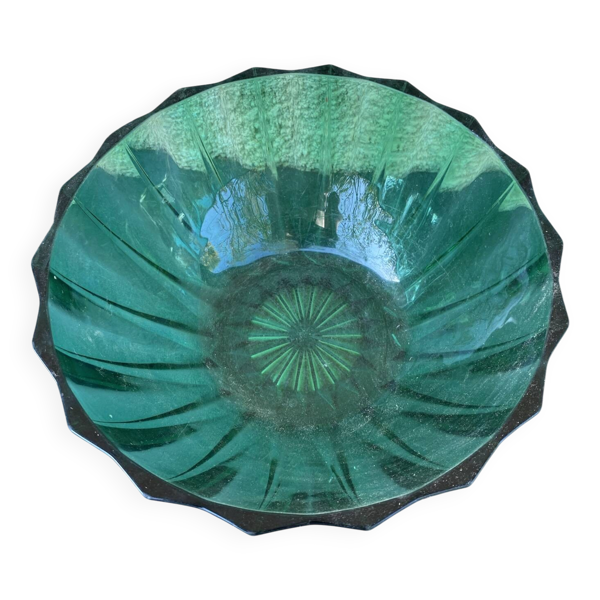 Superbe Coupe / Saladier Vintage en Verre Vert Émeraude