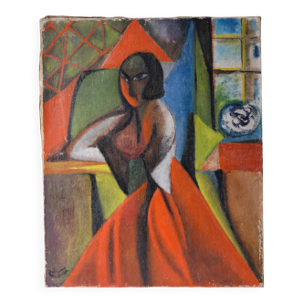 Expressionist Woman Cubist Portrait Painting