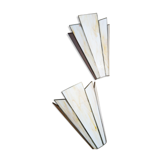 Pair of brass and glass paste sconces